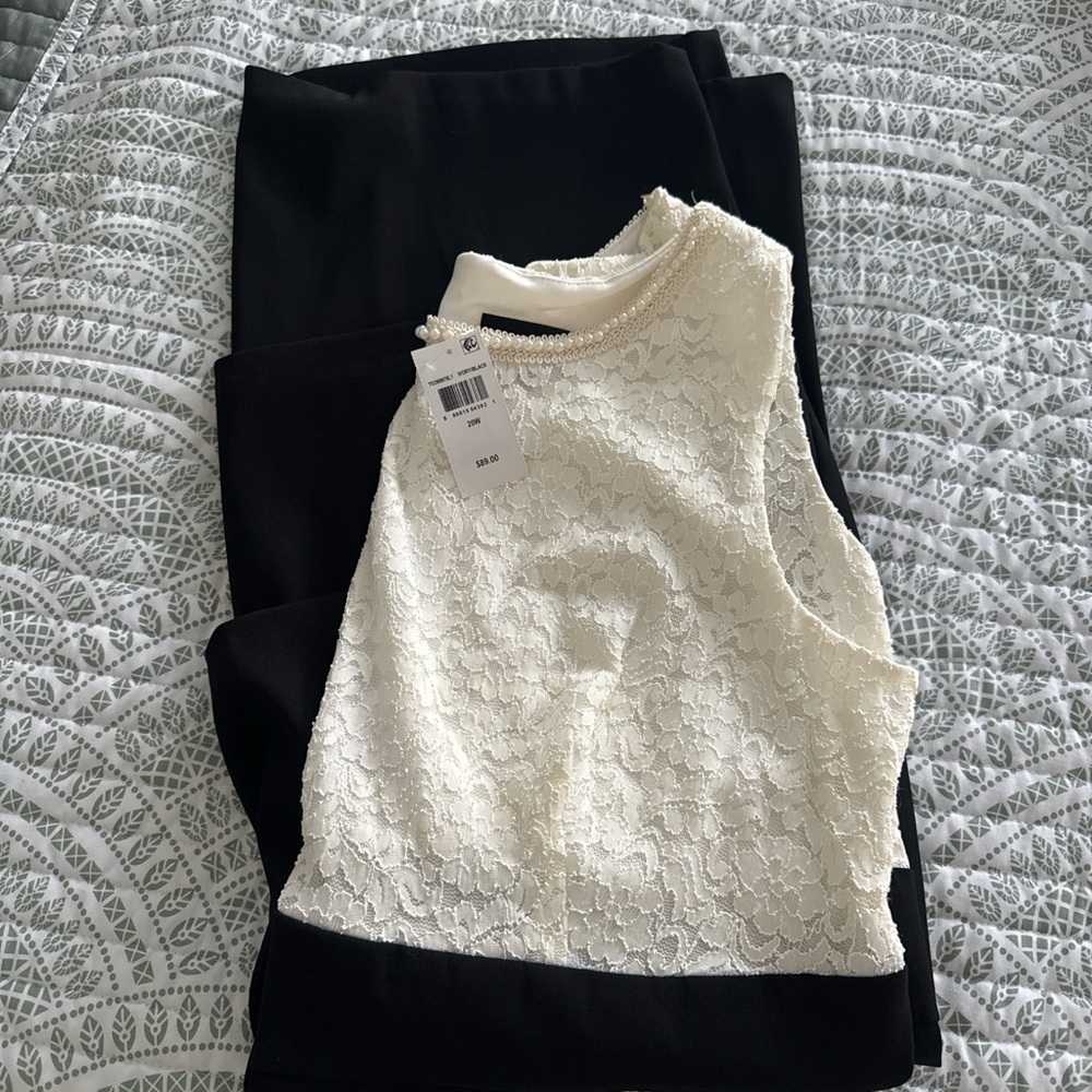 connected apparel Ivory Lace Shell with Black Skirt